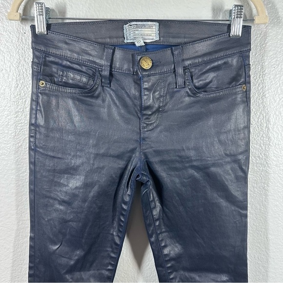 Current Elliot The Ankle Skinny Blue Coated Jeans Women's 25 Navy Wax Fitted - Picture 2 of 8